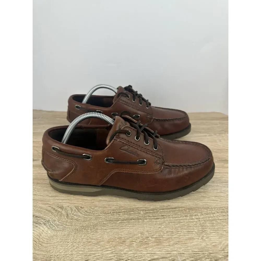 Clarks Active Air Men’s Brown Leather Boat Shoes Moc Toe Lace Up US 9 EU 42